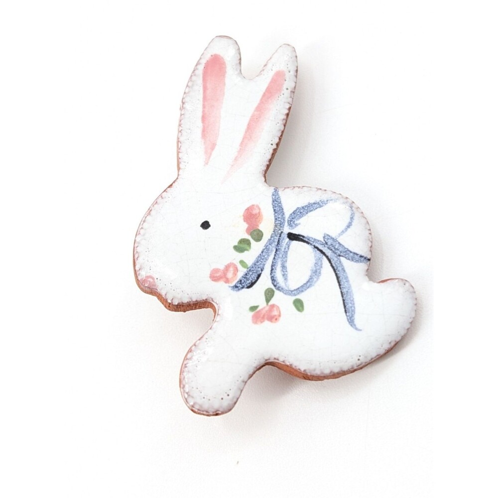 Bunny Rabbit White Bow Painted Vintage Easter Springtime Brooch Pin
